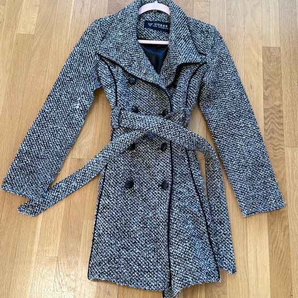 Guess Women's Black and White Tweed Trench Coat - Picture 5 of 12